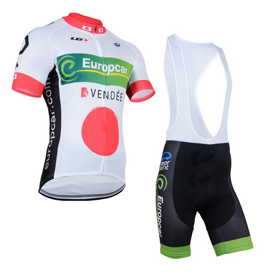 2014 Maillot Europcar Tirantes Mangas Cortas Blanco Y Rojo